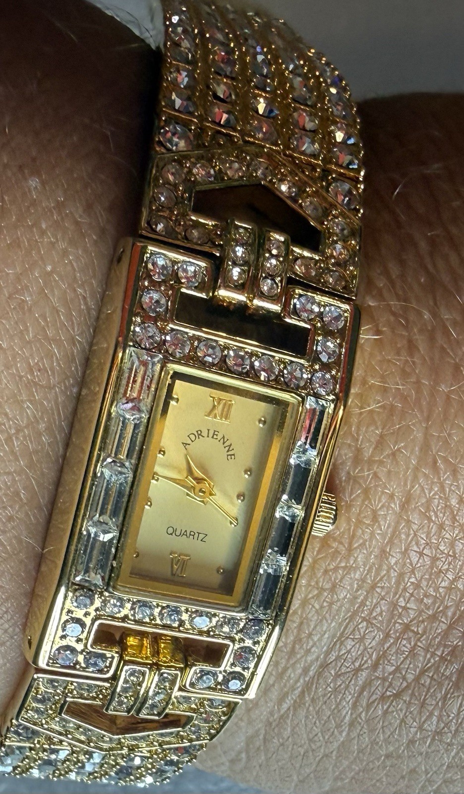 Adrienne Vittadini Rhinestone Gold Tone Fashion Watch Vintage