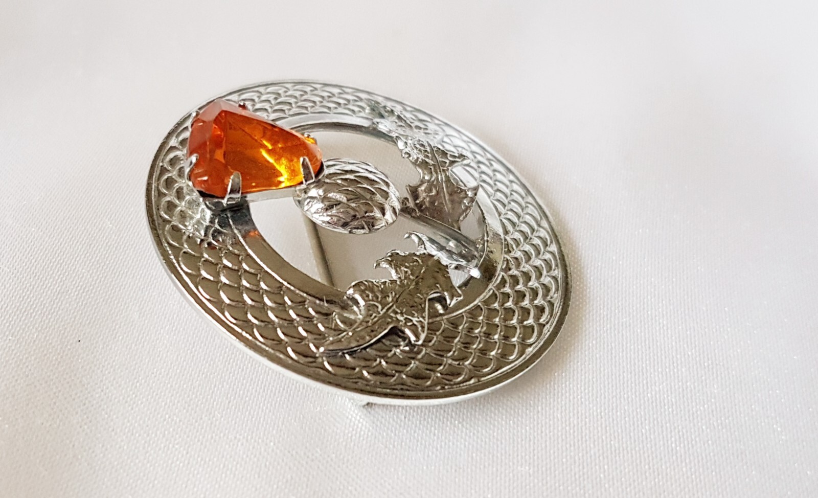 Brooch ~ Thistle ~ Amber-Citrine ~ Scottish ~ Silver Tone Metal ~ by Mizpah