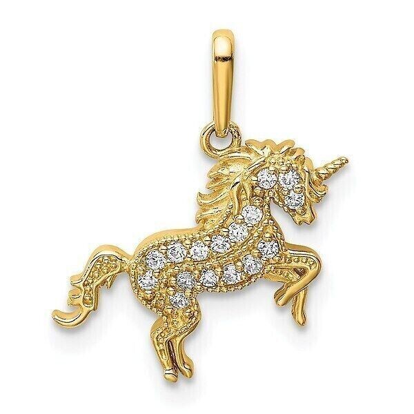 Round Cut Simulated Diamond Womens Pretty Unicorn Pendant 14K Yellow Gold Plated