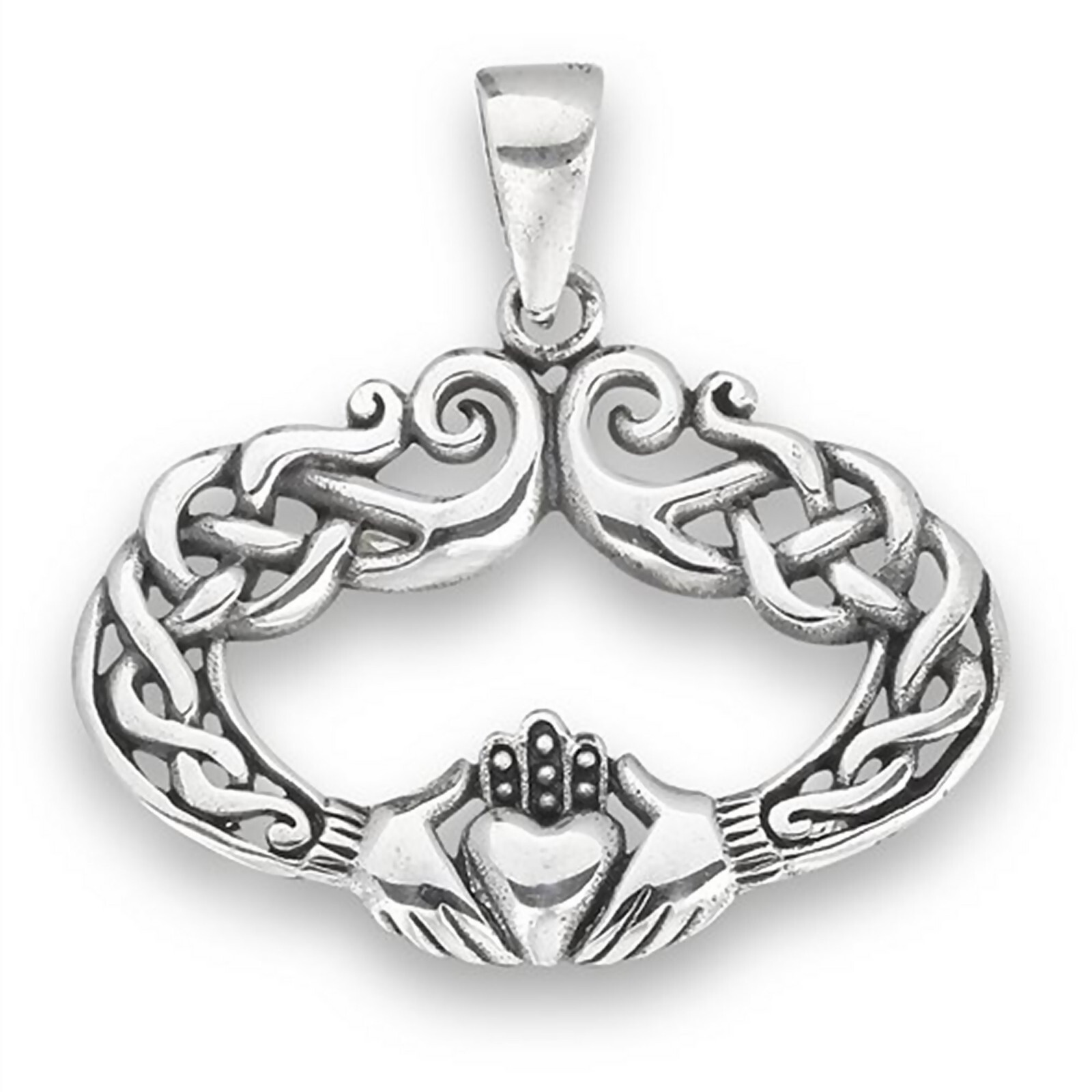 Celtic Claddagh Necklace 925 Sterling Silver Irish Heart Hands Knot Pendant