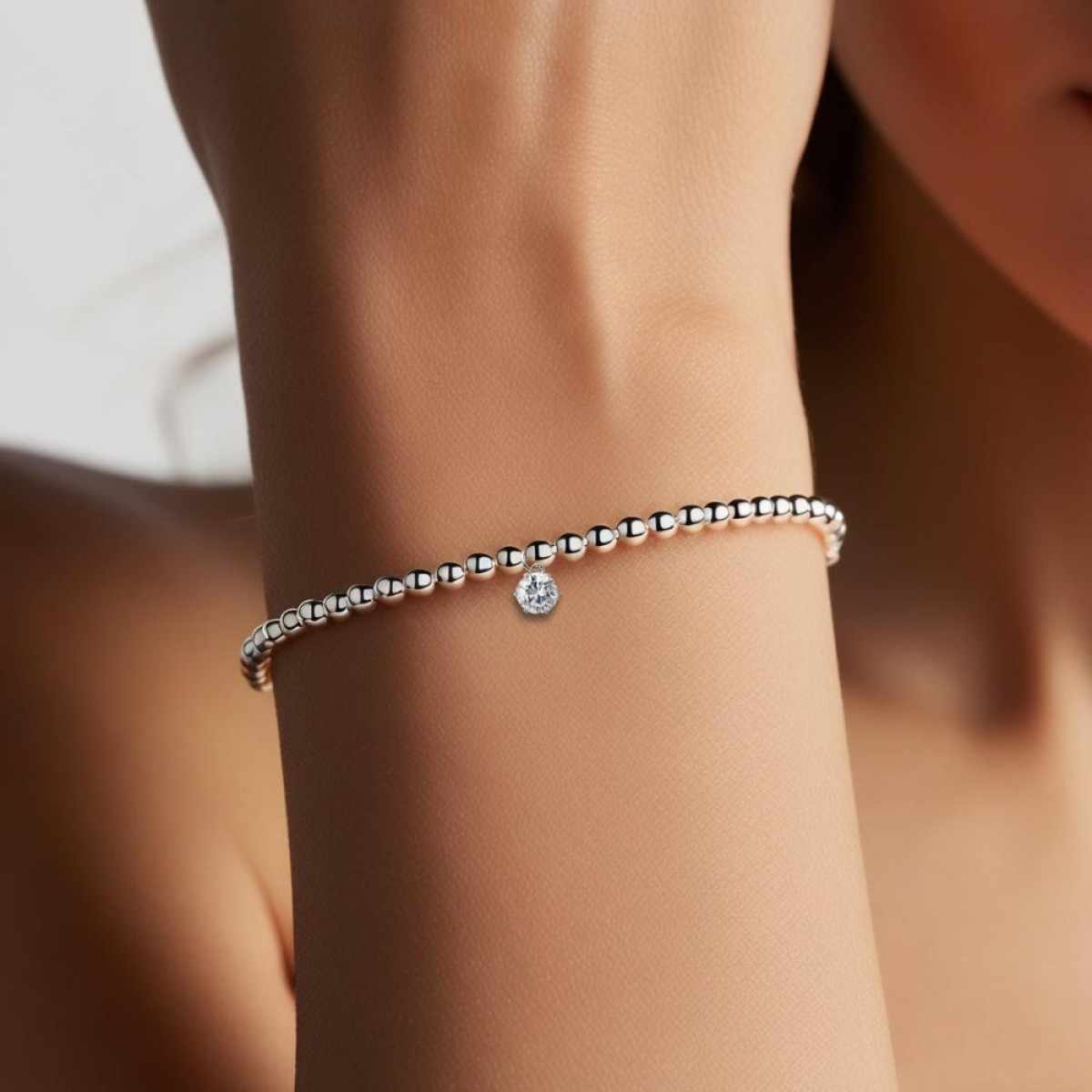 Bracelet 6-8in Silver CZ Beaded Stretch Gift with Chocolate Hearts & Card 30th!