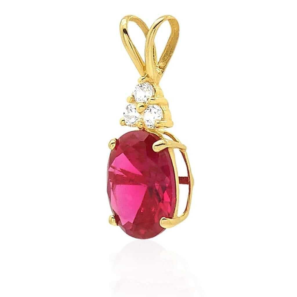 14k Yellow Gold 2.2Ct CZ & Oval Ruby Solitaire Charm Pendant 0.8″
