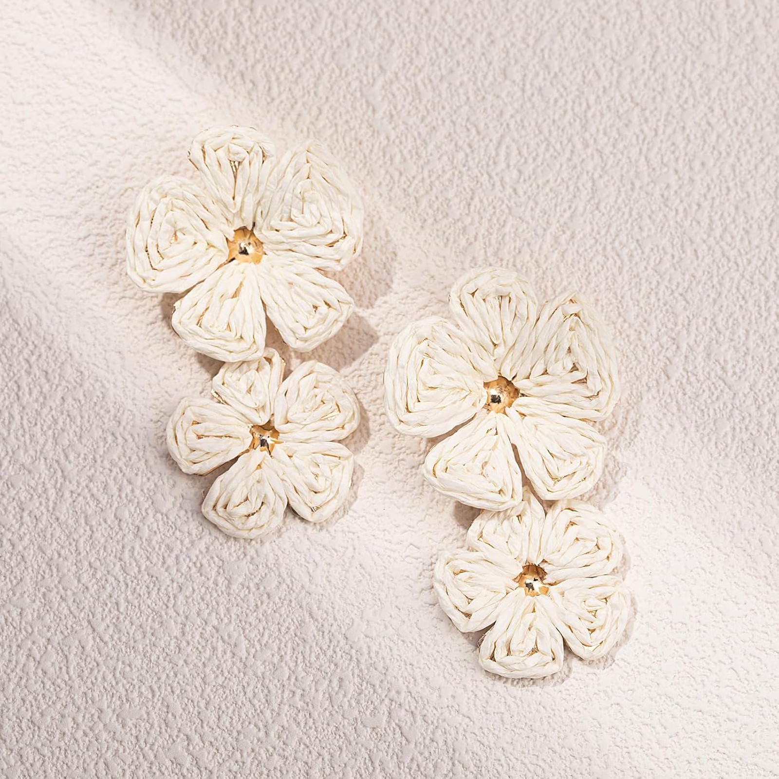 Women’s Drop Earrings Boho Flower Raffia Dangle Jewelry Summer Vacation Casual