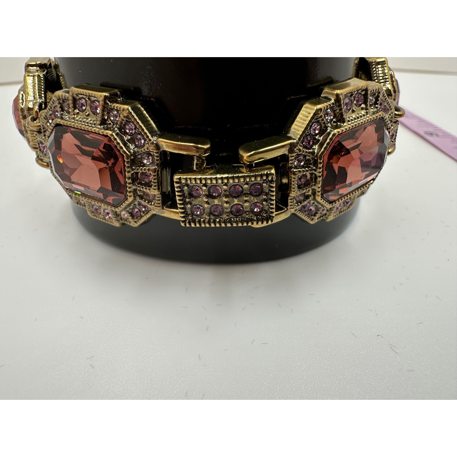 Heidi Daus Art Deco Crystal Link Bracelet Bronze Tone Mauve Smoky Mauve Octagon