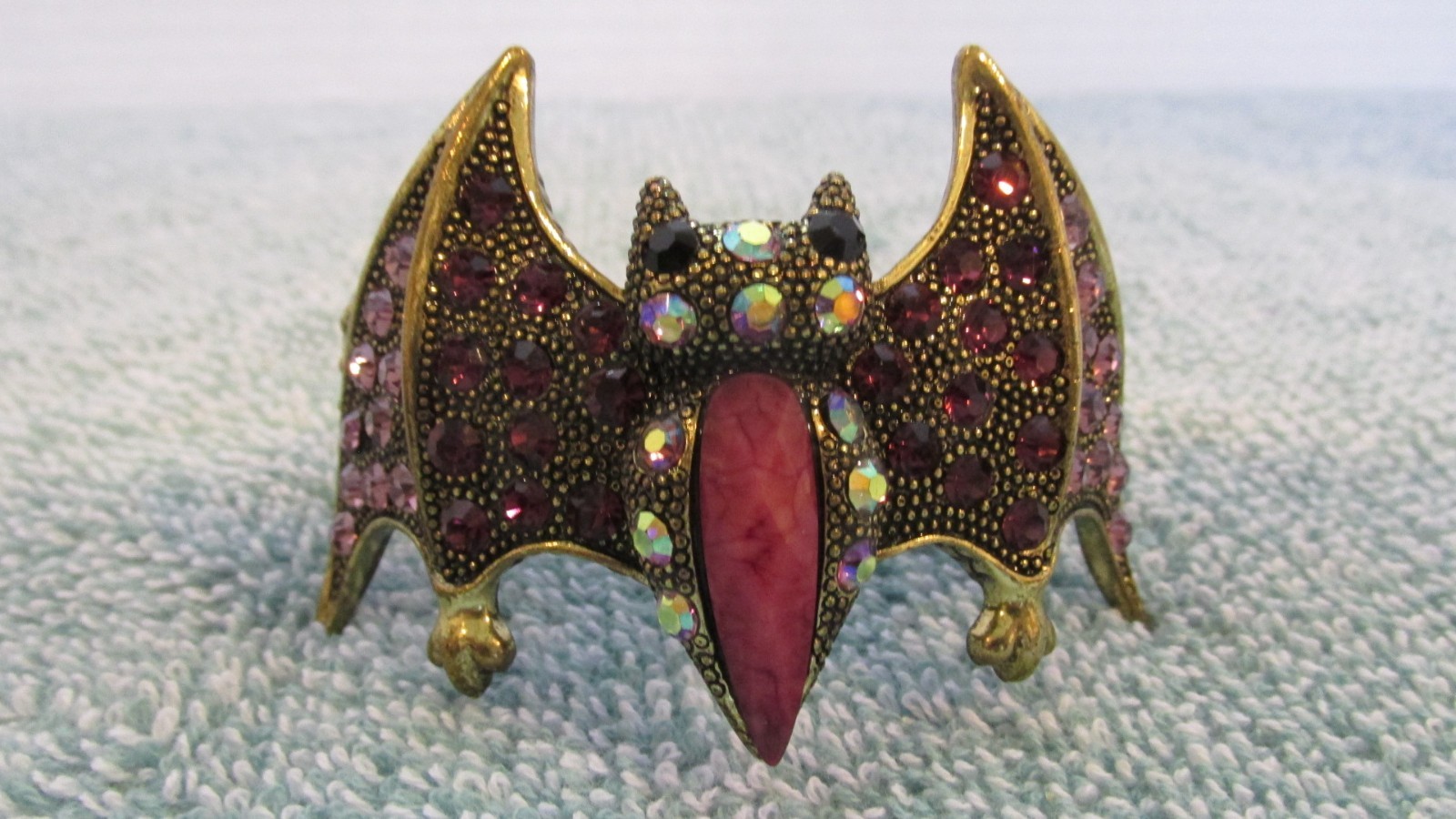 Rhinestone Embellished Vampire Bat Hinged Cuff Bracelet