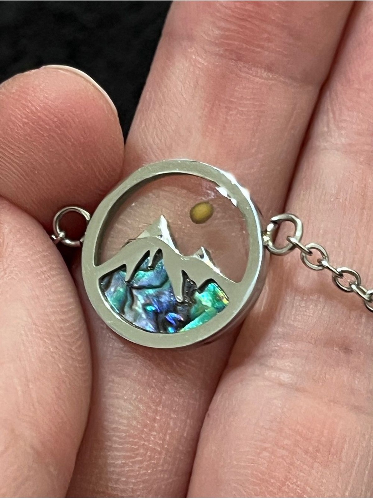 Stainless Steel Mountain Abalone Shell Mustard Seed Faith Bracelet Cross 9″