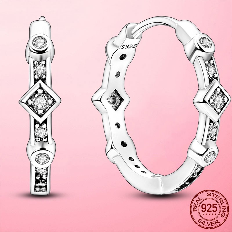 LAZA European Women 925 Sterling Silver Hoop Earrings Square Zircon Jewelry