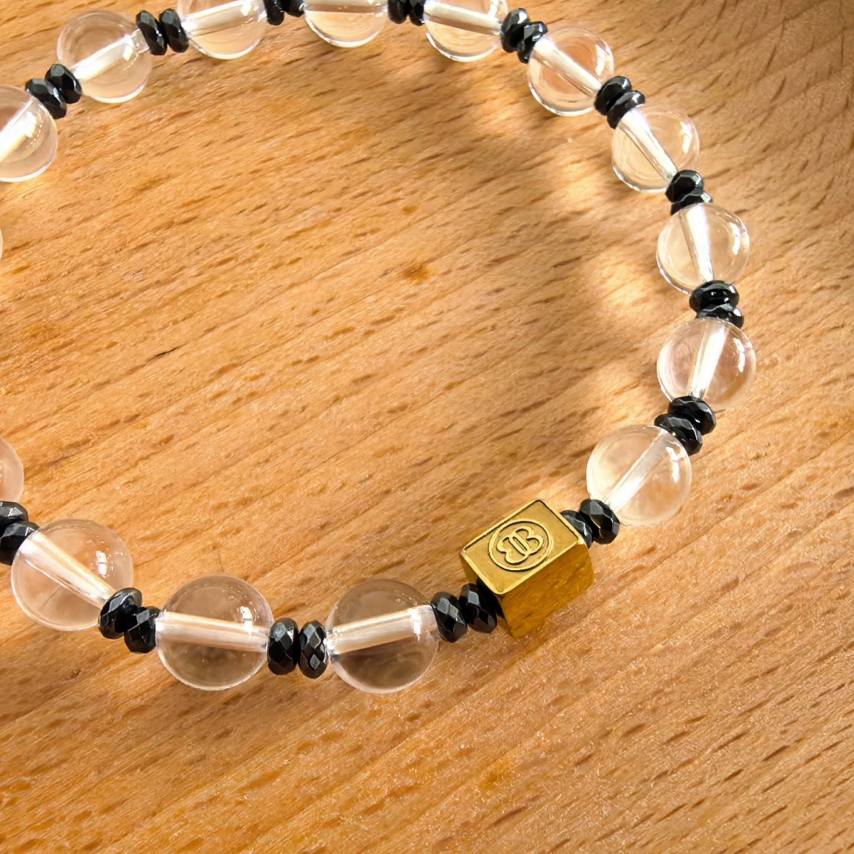 Custom Engraved Bracelet Clear Quartz Hematite Beaded Love Jewelry Women Gift