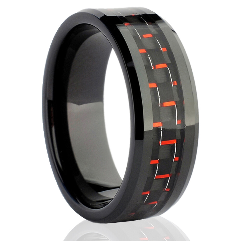 Tungsten Rings for Men Black Ring Red Carbon Fiber Mens Rings Mens Wedding Bands