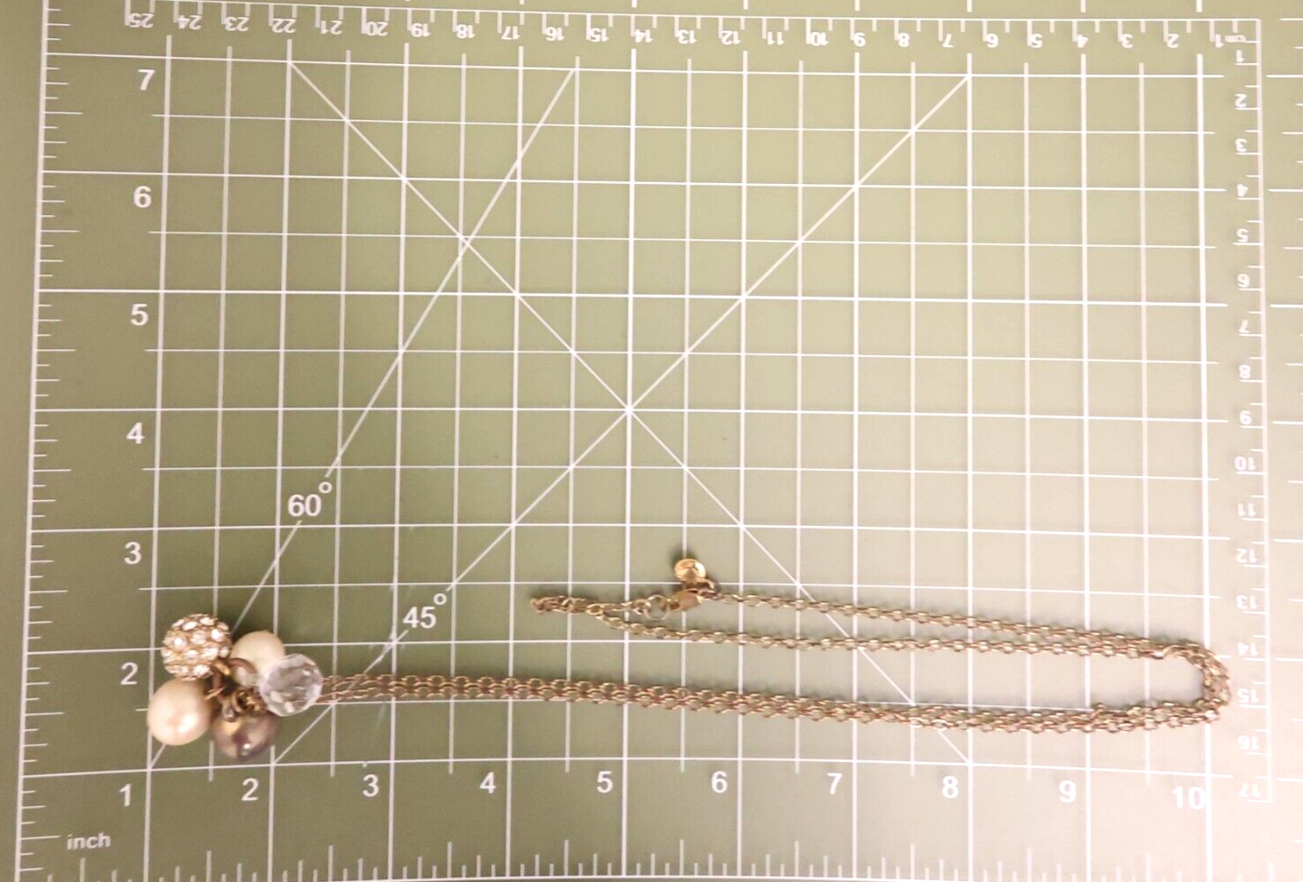J.Crew necklace imitation pearl cluster clear faceted bead bronzetone adjustable