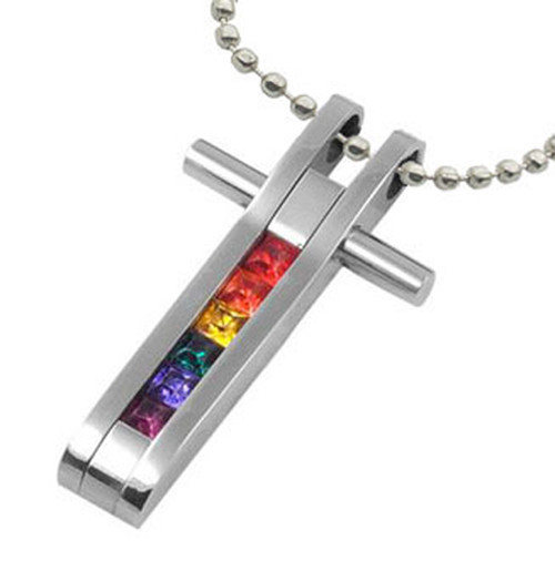 Pride Shack – Rainbow Cross Christian Pendant – Lesbian Gay Pride LGBT Necklace