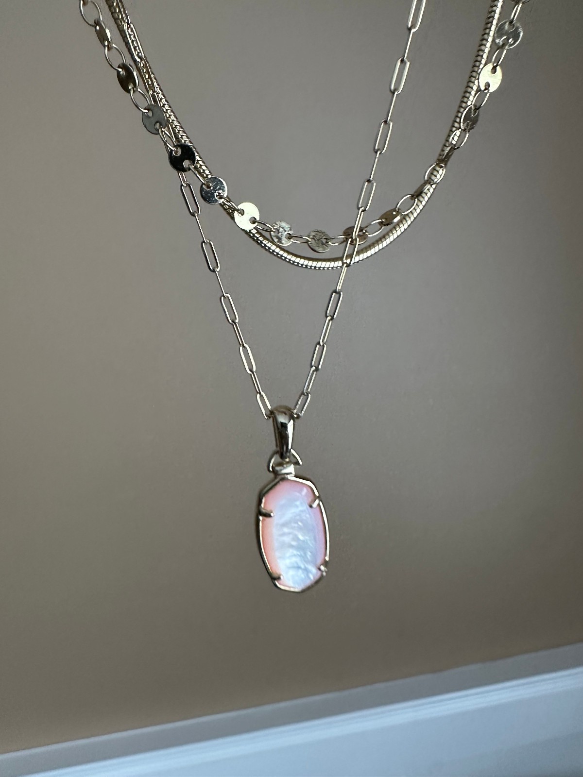 Kendra Scott Convertible Layered Necklace Gold Pink Iridescent 3 In 1 Detachable