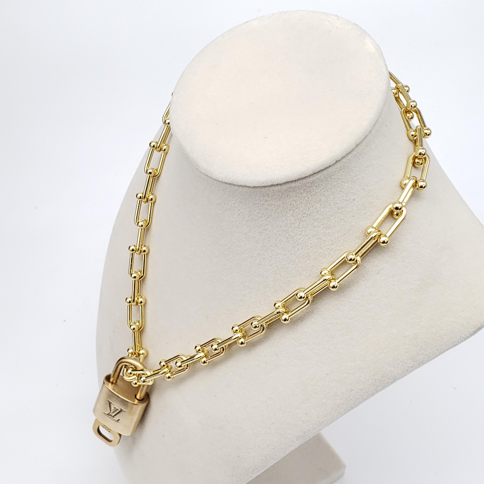 Authentic Louis Vuitton Gold Padlock with Unbranded Gold plated Chain