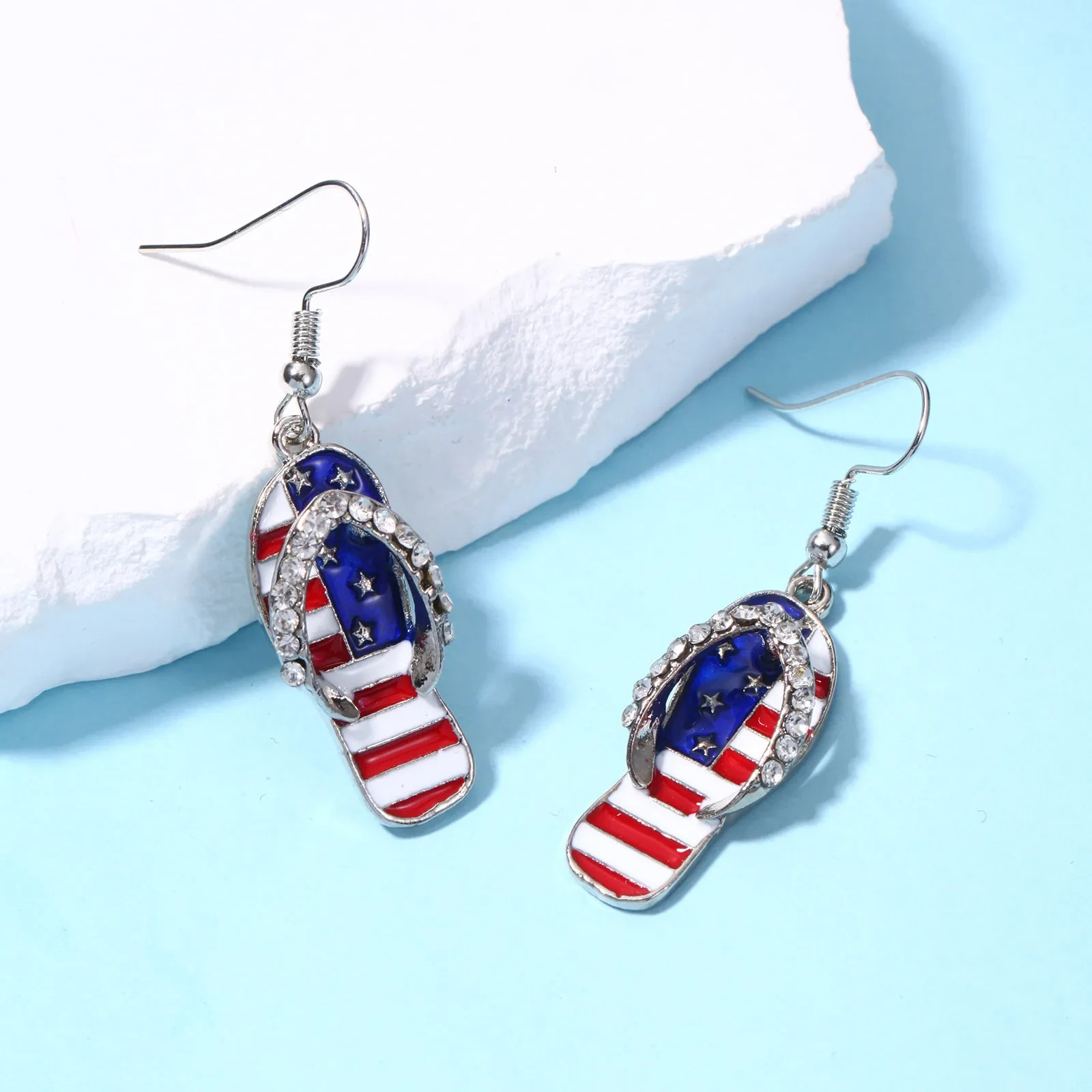 Red White & Blue Independence Day 4th of July Sandals Dangle / Drop Earrings