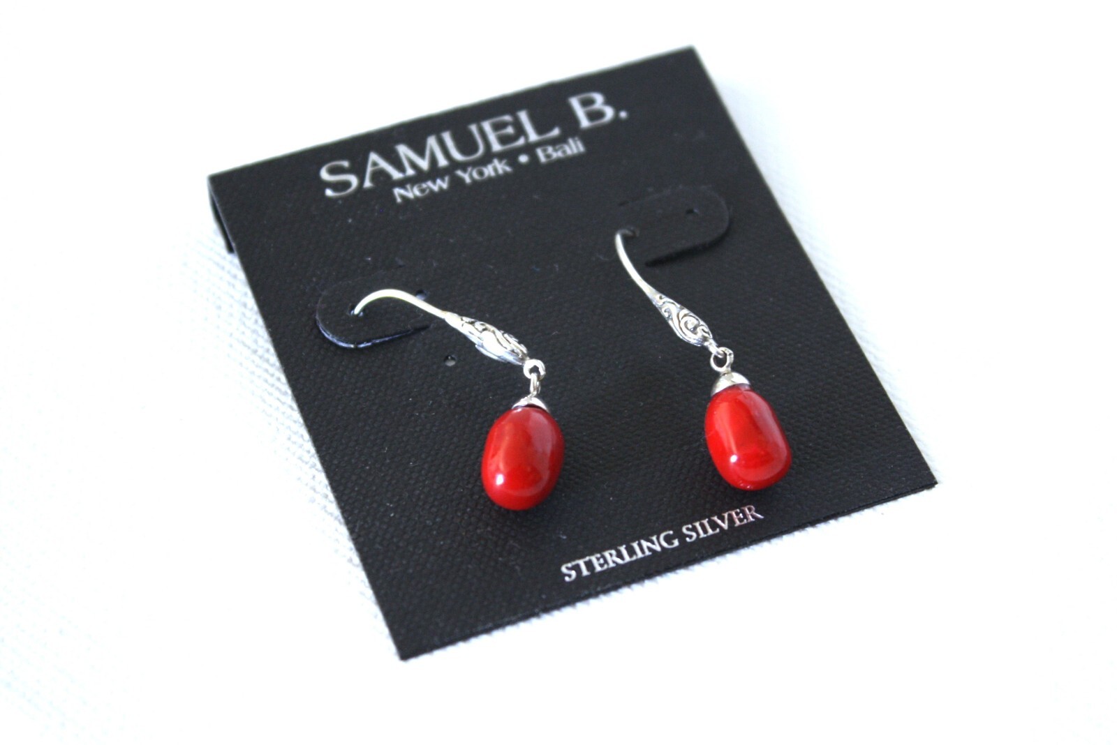 Samuel B Sterling Silver Red Stone Dangle earrings NWT