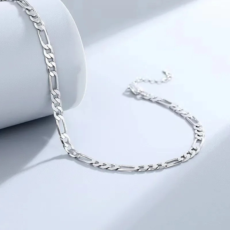 New 925 sterling Silver Bracelets Anklet Beautiful 4MM chain for Women men Weddi
