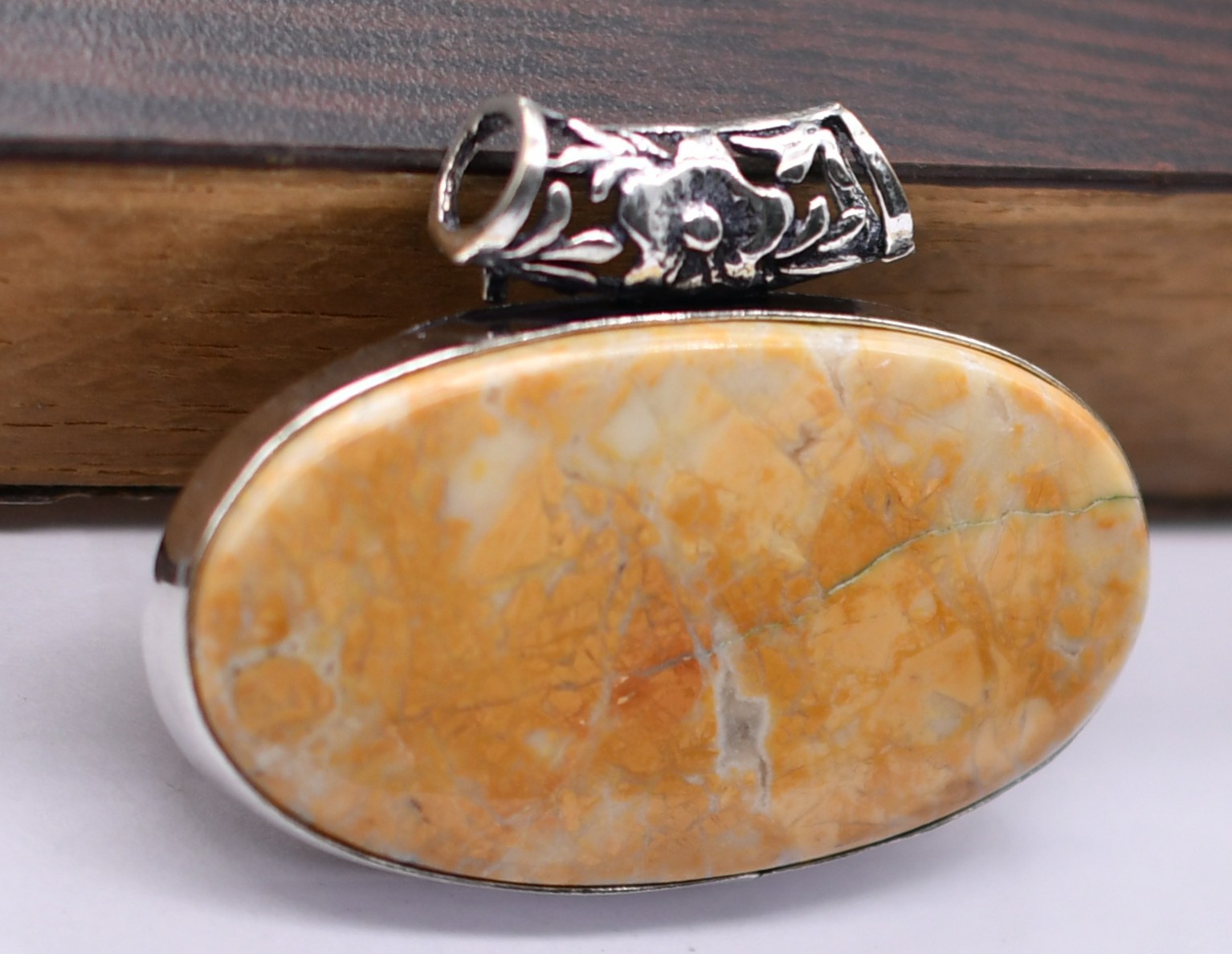 Maligano Jasper Natural Gemstone Silver Plated Pendant 1.5″ J 1676