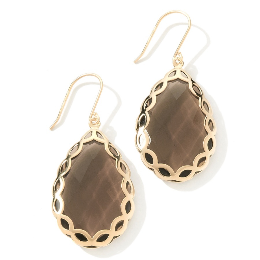 Technibond Faceted Gemstone Dangle Earrings 14K Yellow Gold Plated Silver 925 2″
