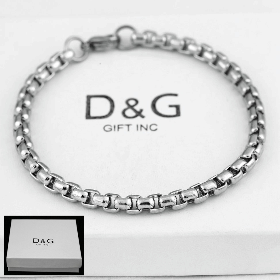 DG Men’s 8.5″ Stainless Steel 6mm Round Box Chain Bracelet High Polish BOX