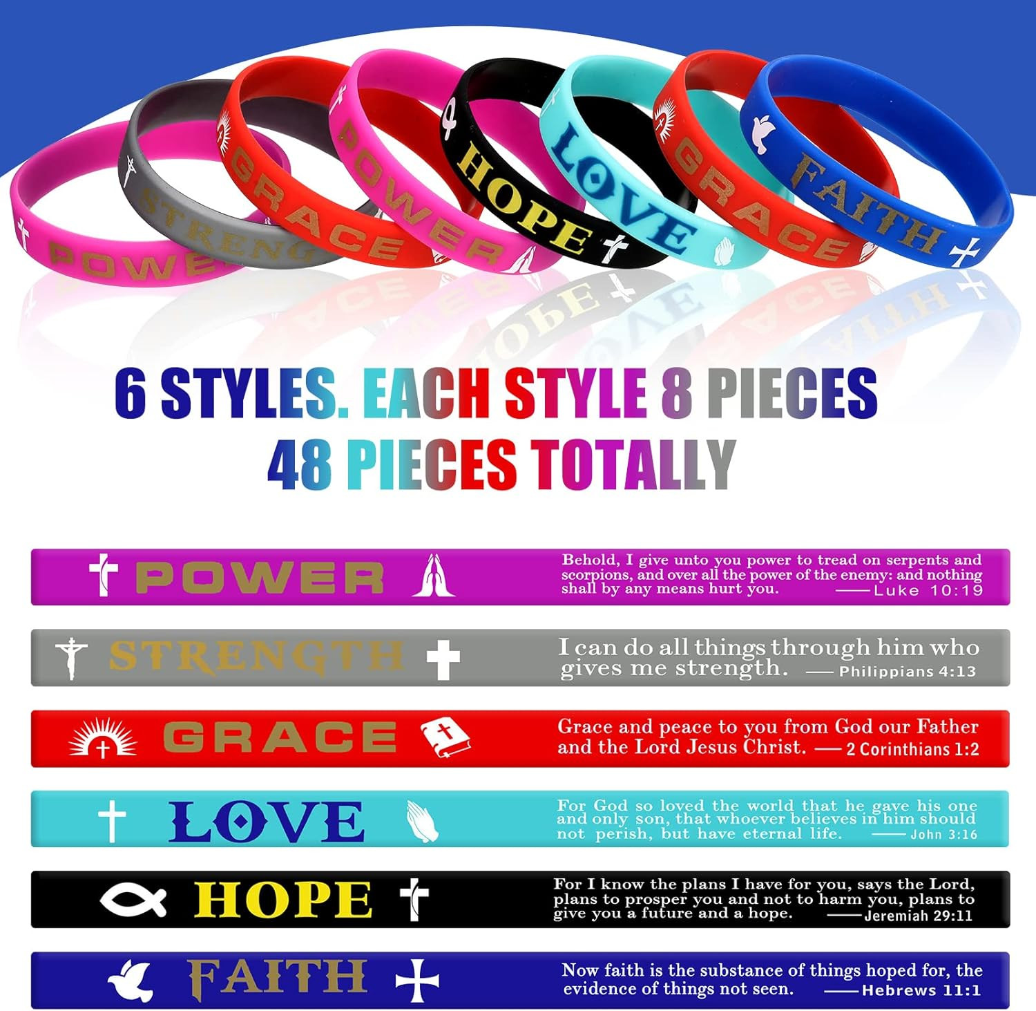 48 Pcs Christian Inspirational Bible Verses Bracelets Religious Silicone