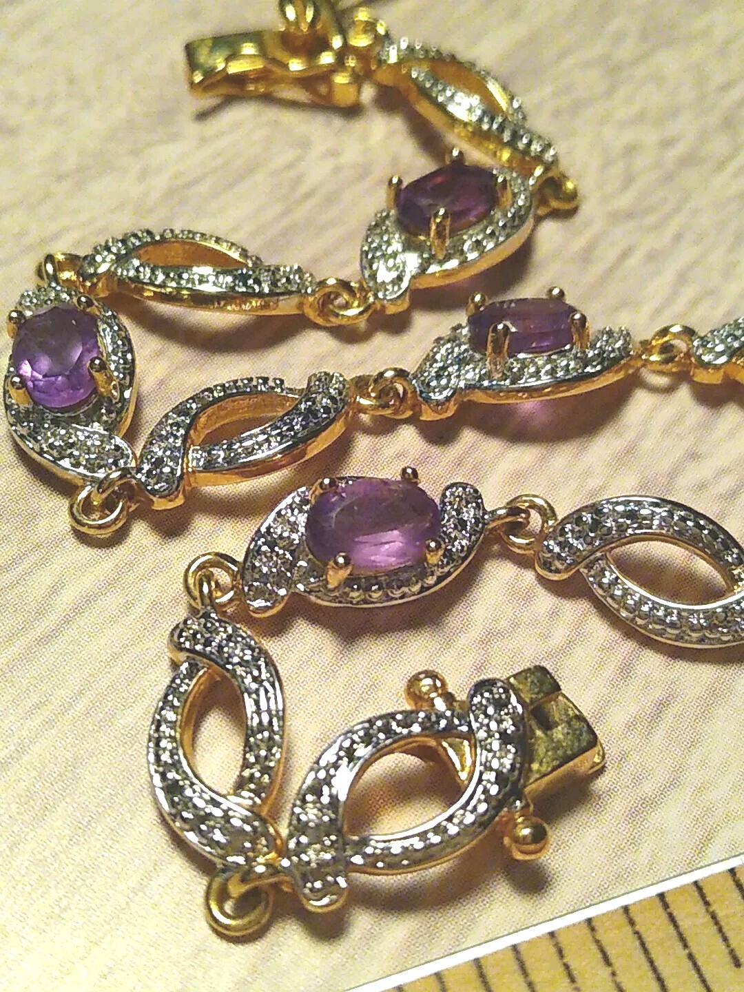 PRIME ART JEWELS PAJ BB Gold Tone Bracelet w/Amethyst Semi-precious Stones!