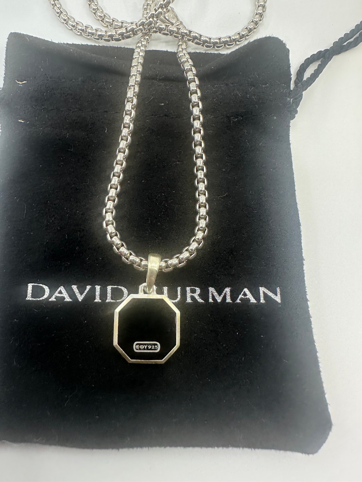 Authentic David Yurman 16mm Black Onyx Amulet Pendant Necklace Sterling Silver