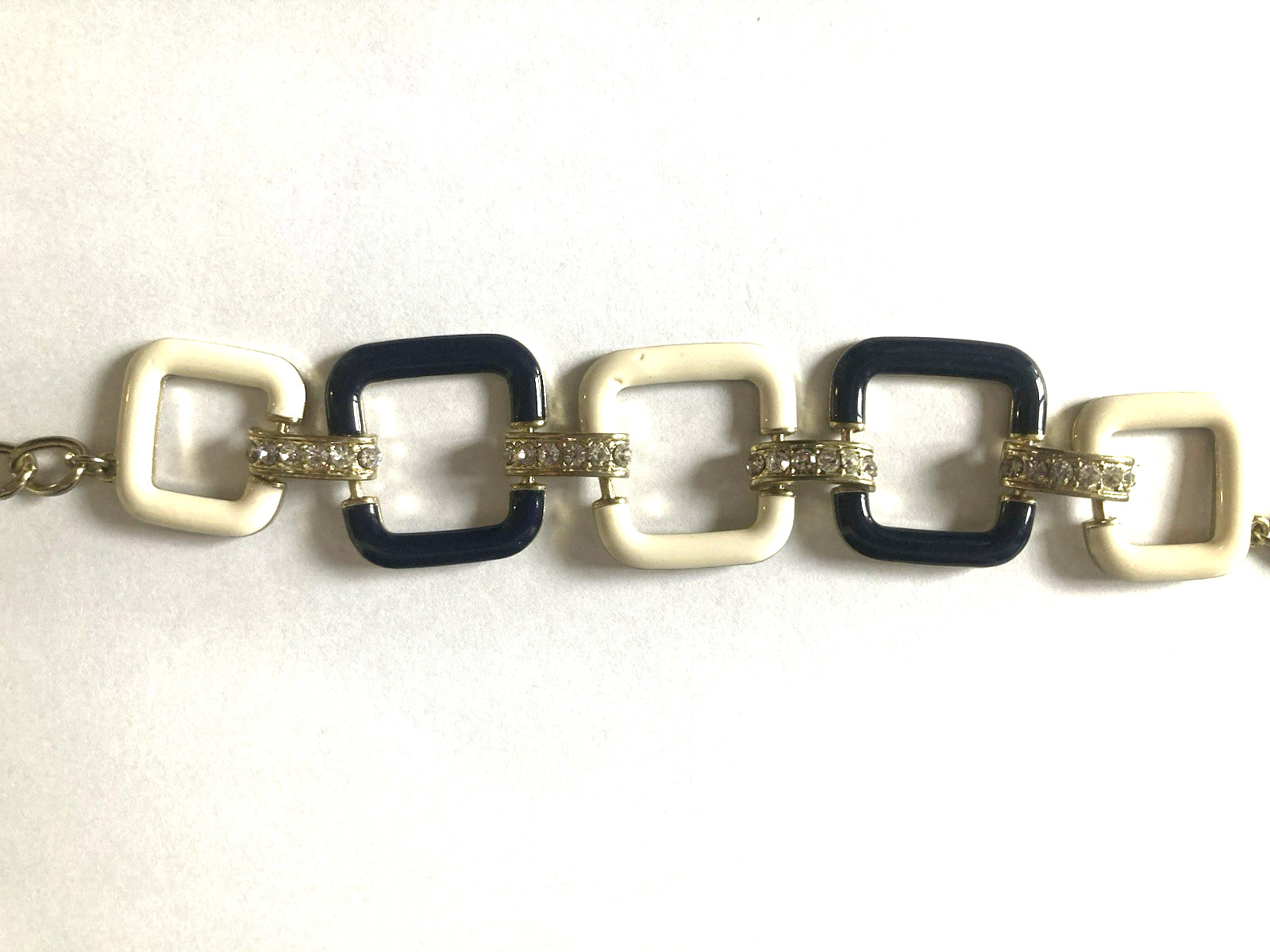 Modern Geometric Square Link White and Navy Blue Collar Necklace