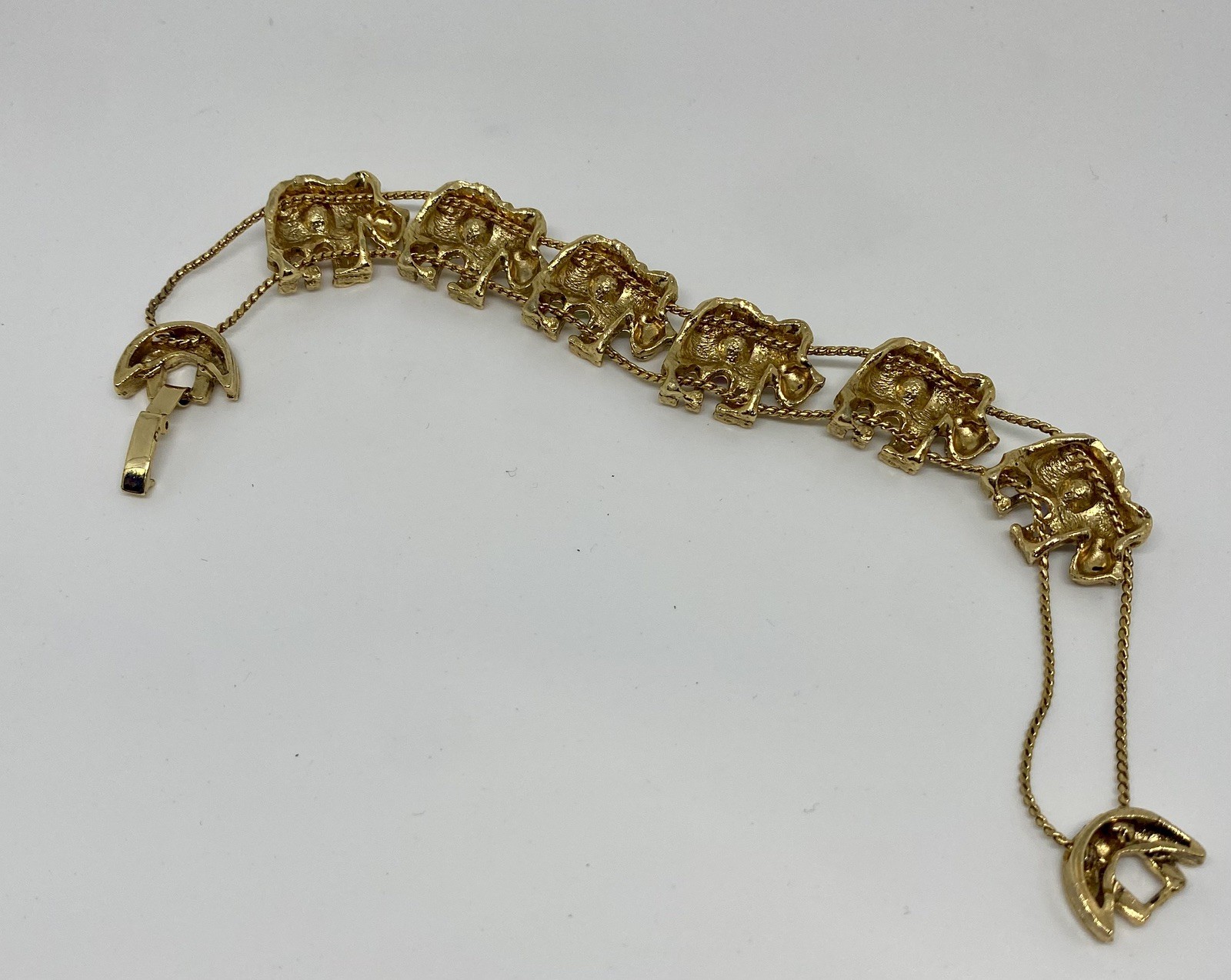 Vintage Gold-Toned Slide Bracelet with Elephants & Rhinestones