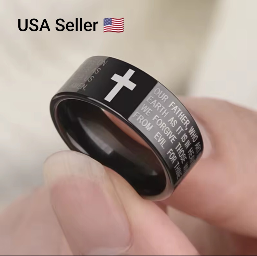 New 1PC Stainless Steel Cross Rings Unisex Jesus Christ Scripture Religious Band