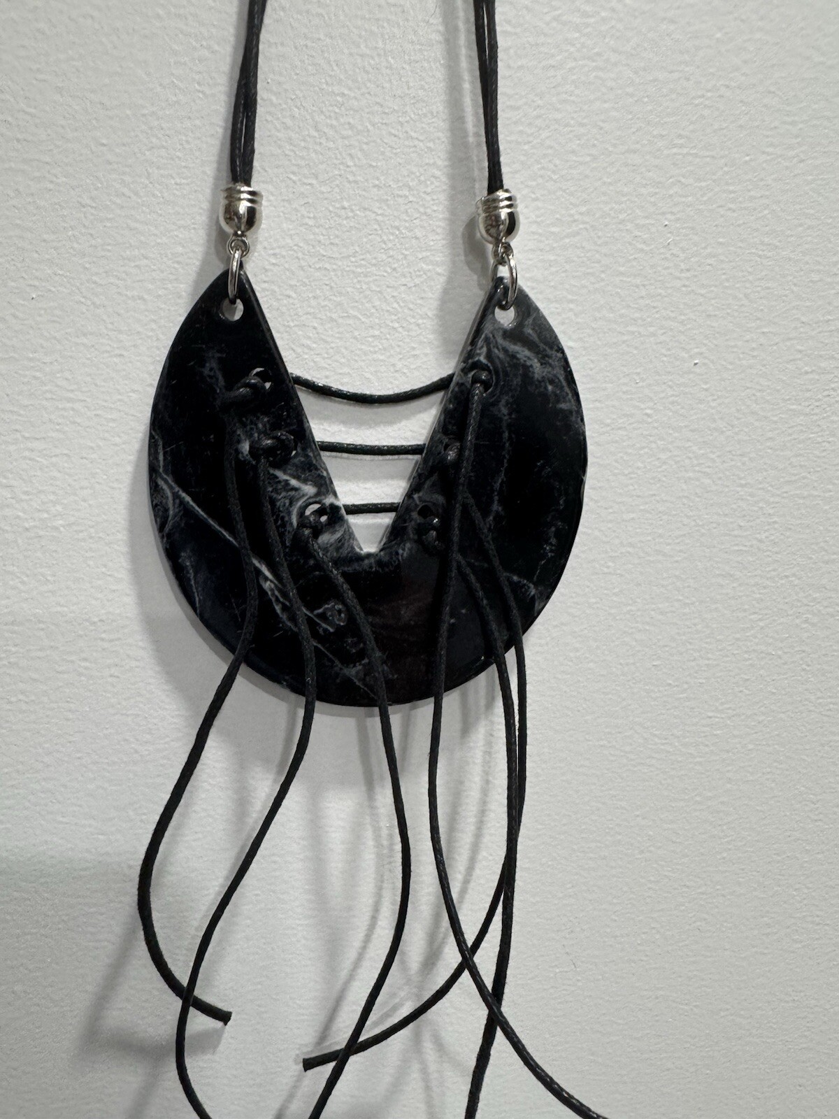 Custom made long necklace with black cords. 20” long (see pic), diameter 3.5”