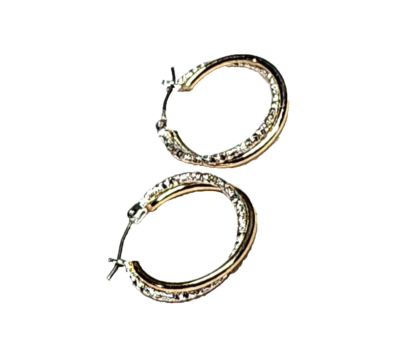 Gold & Textured Silver Tones Double Hoop Fashion Costume Retro 7/8″ English Lock