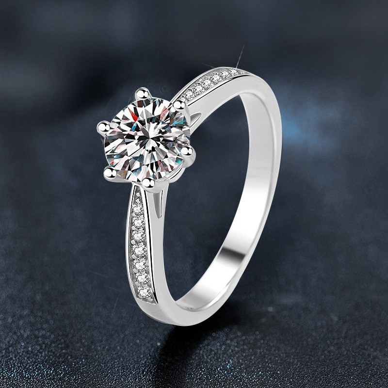 S925 Sterling Silver 1 carat moissanite classic six-prong diamond ring