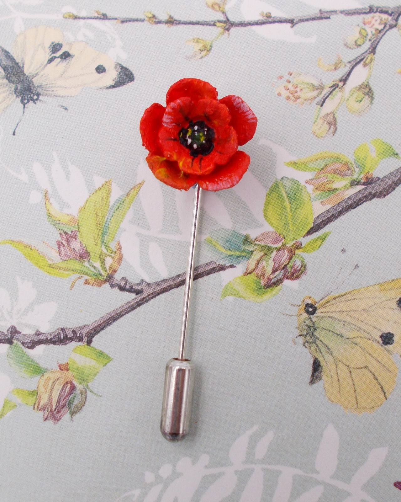 Tiny RED POPPY Lapel Flower Commemorative Remembrance Flower HAND PAINTED