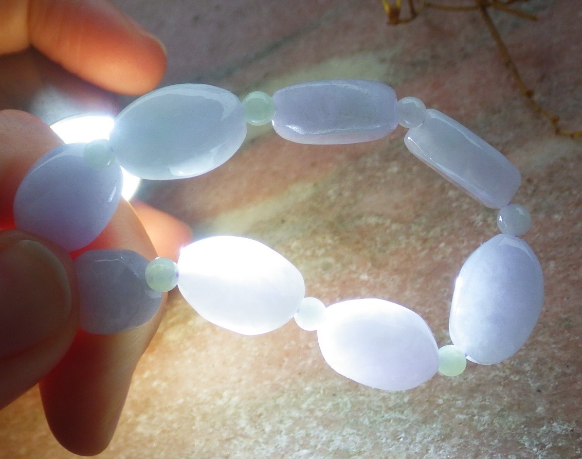 Video Certified Lavender Natural JADE JADEITE Bead Bangle Bracelet 132931 VS