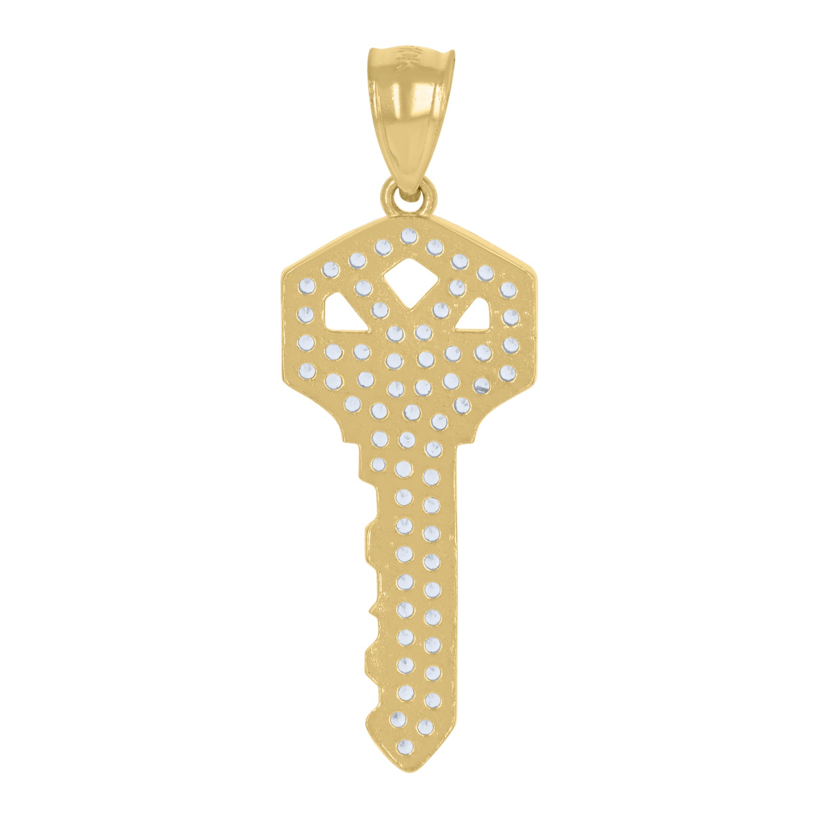 10K Yellow Gold Round CZ Unisex 1.25″ Iced Charm Lock & Key to My Heart Pendant