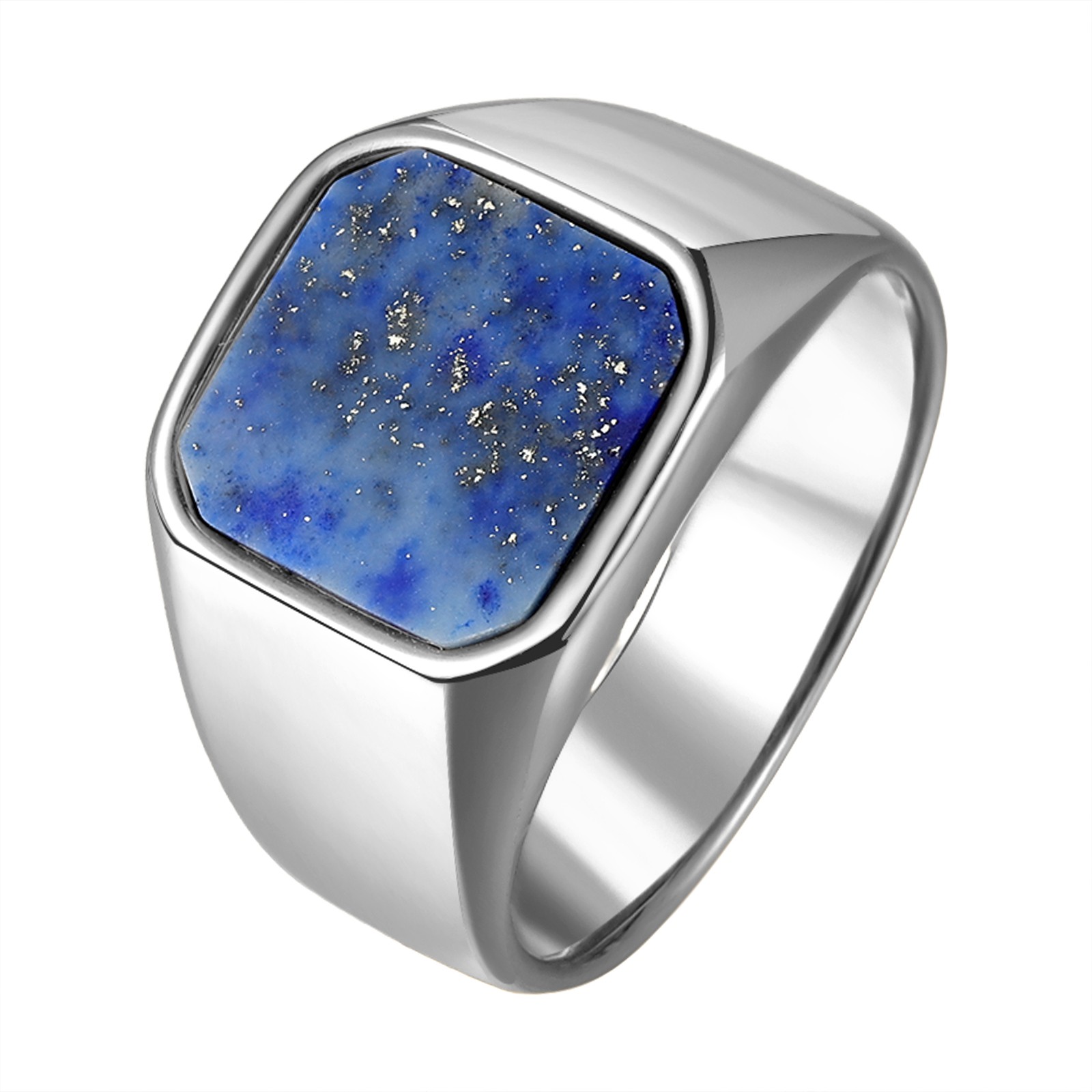 Mens Simple Lapis Lazuli Signet Ring Stainless Steel Fade-Resistant Band Jewelry