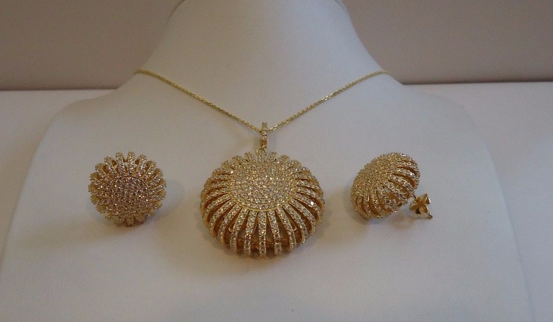 YELLOW PUFF SUN NECKLACE & EARRING SET12 CT LAB CREATED DIAMOND STERLING SILVER