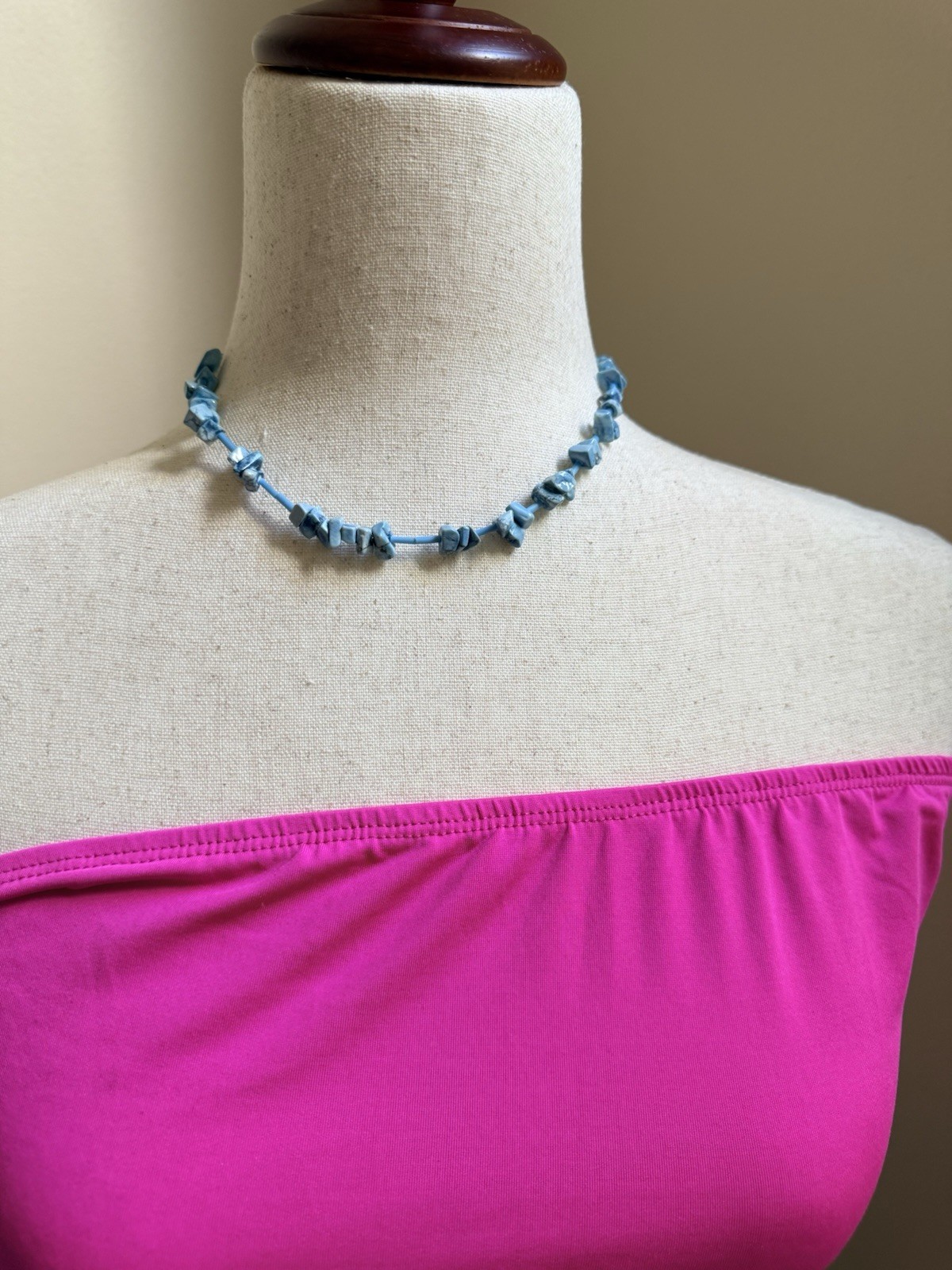 Sky-blue Chip Stone Necklace Features Irregular Tumbled Turquoise Stone