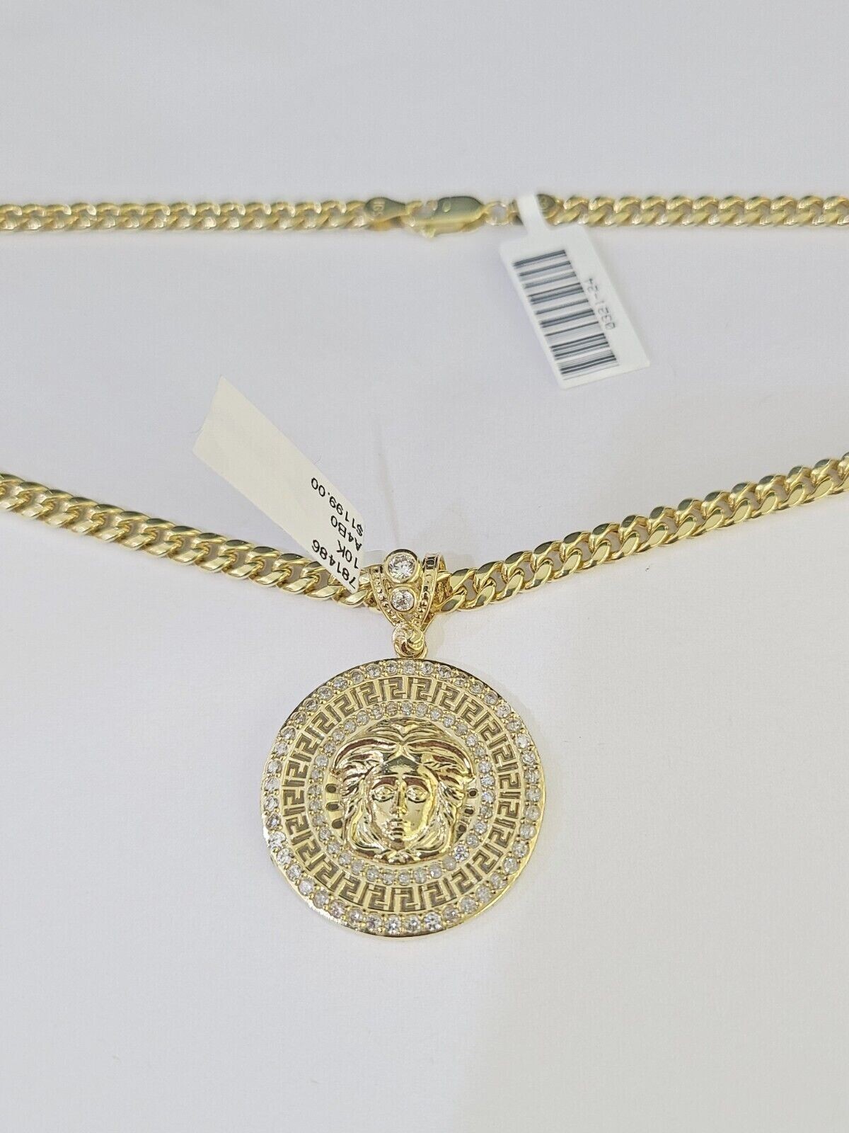 10k Yellow Gold Chain Head Charm Pendant 5mm Miami Cuban Link Necklace 18″-26″