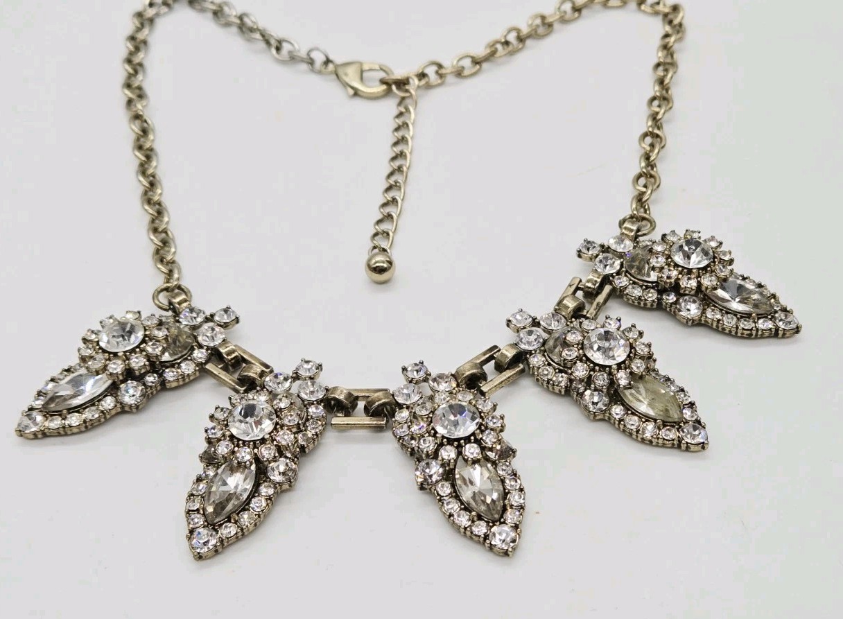 Geometric Crystal Cluster Necklace Gold tone Chunky Statement Couture 21 in