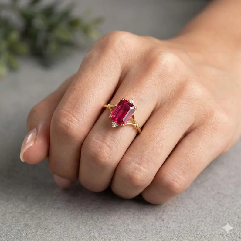 simulated Pink Sapphire Ring, Brass Gold Alloy , Birthday Gift Her, Women Ring