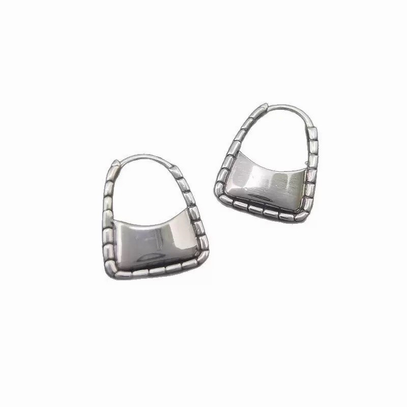 925 Sterling Silver Vintage Square handbag Earrings Geometric Huggie Hoops 394