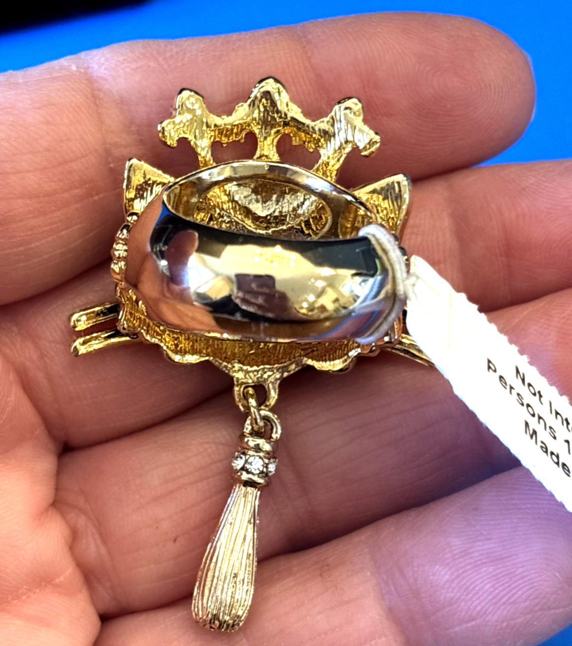 Ritzy Couture Enamel Princess Kitty Rhinestone Crown Ring, Goldtone – Size 8