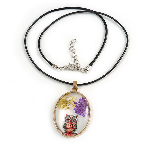 Oval Multi Owl Glass Pendant with Black Cord – 42cm L/ 5cm Ext (Each piece is