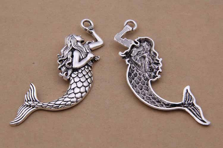 3/8PCS Antique Silver Tone Mermaid Pendant Connector, Large Mermaid Charm JHS858