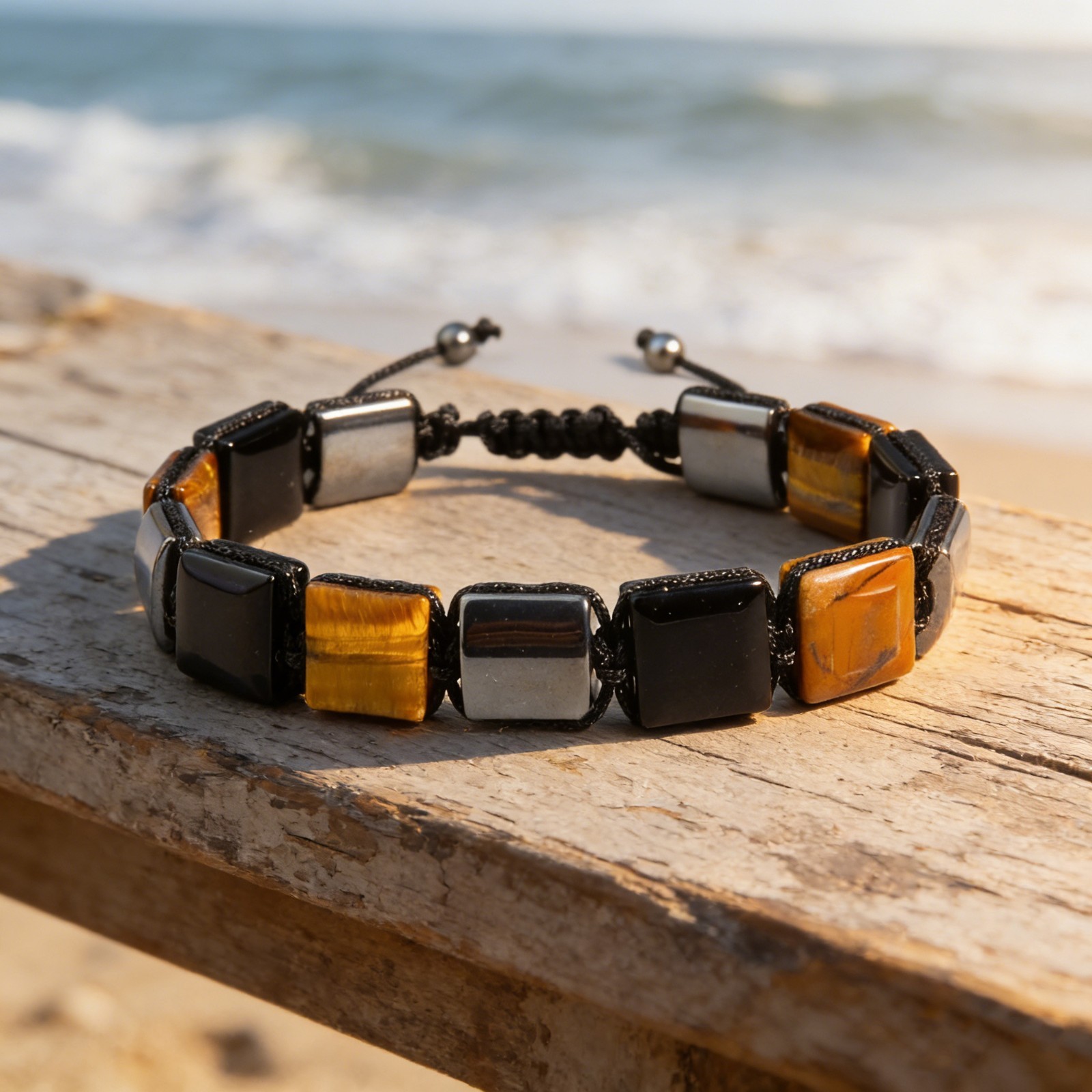 Natural Tiger Eye Hematite Black Obsidian Triple Protection Men Beaded Bracelet