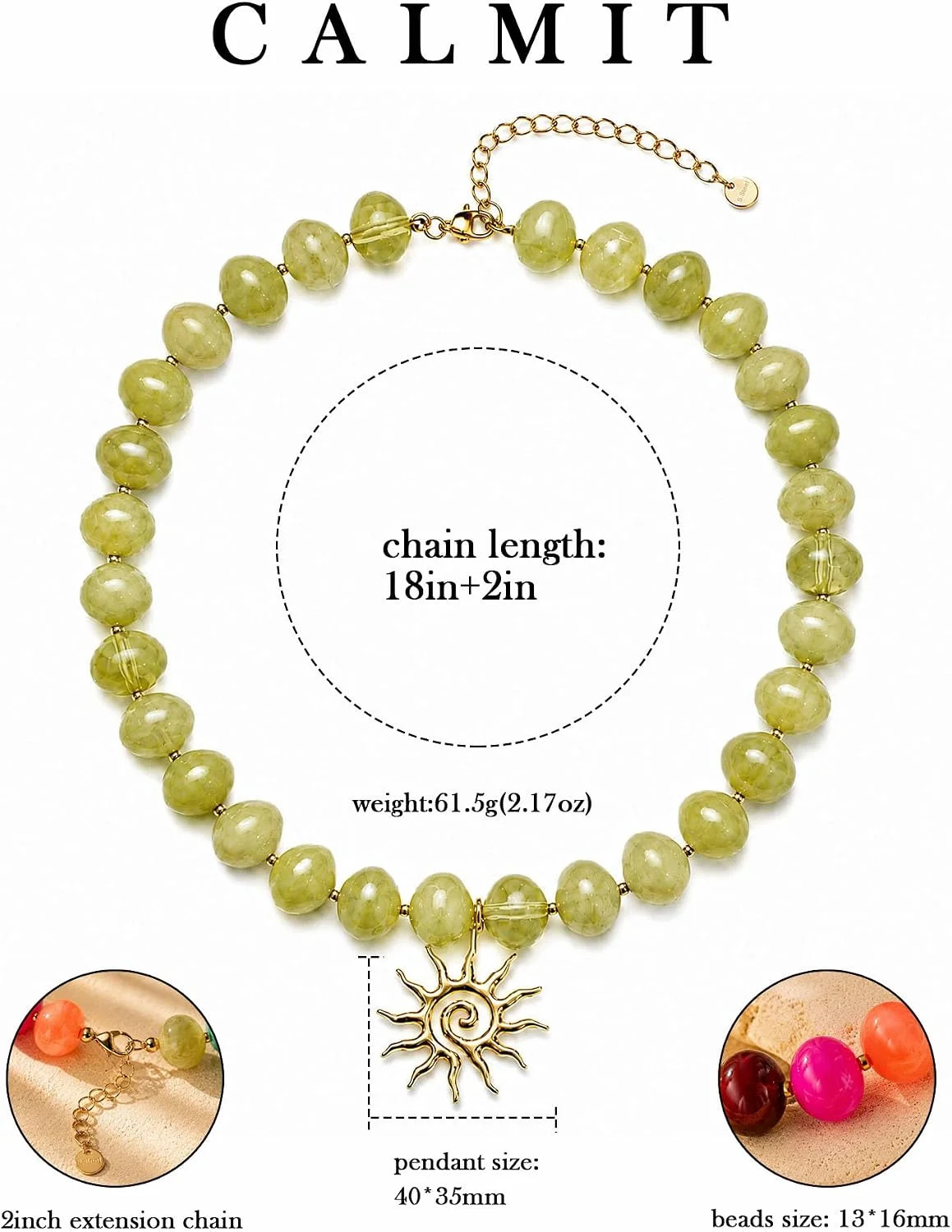 Colorful Chunky Beaded Necklace for Women,Resin Beaded Necklace Boho Statement