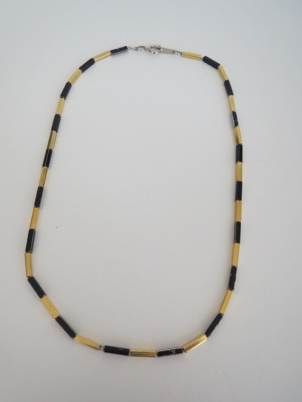 Yellow Gold Plated & Black Enamel 16″ BAR NECKLACE Petite 2.3mm Wide HONG KONG