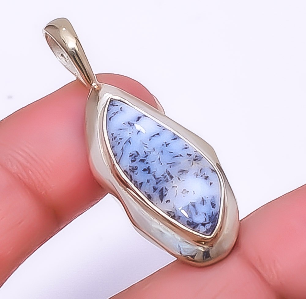 Dendritic Opal – Brazil 925 Silver Plated Jewelry Pendant 1.64″ T72