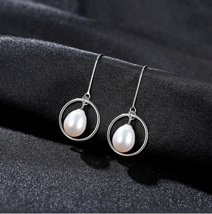 1.2″ Freshwater Pearl Open Circle Drop Dangle Earrings in Sterling Silver PE27
